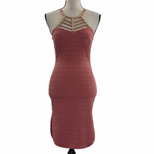 PAPAYA Mauve Rhinestone Embellished Mini Dress S